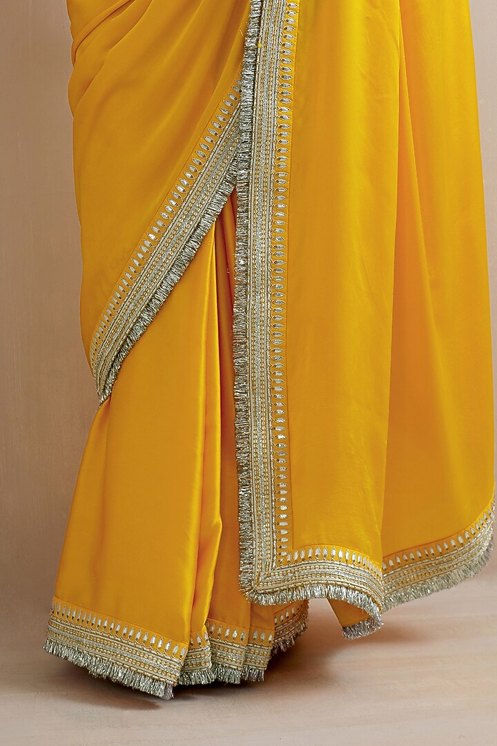 Sunshine Yellow Silk Satin Zari Hand Embroidered Wedding Saree Set by Priyal Prakash at Pernia's Pop Up Shop