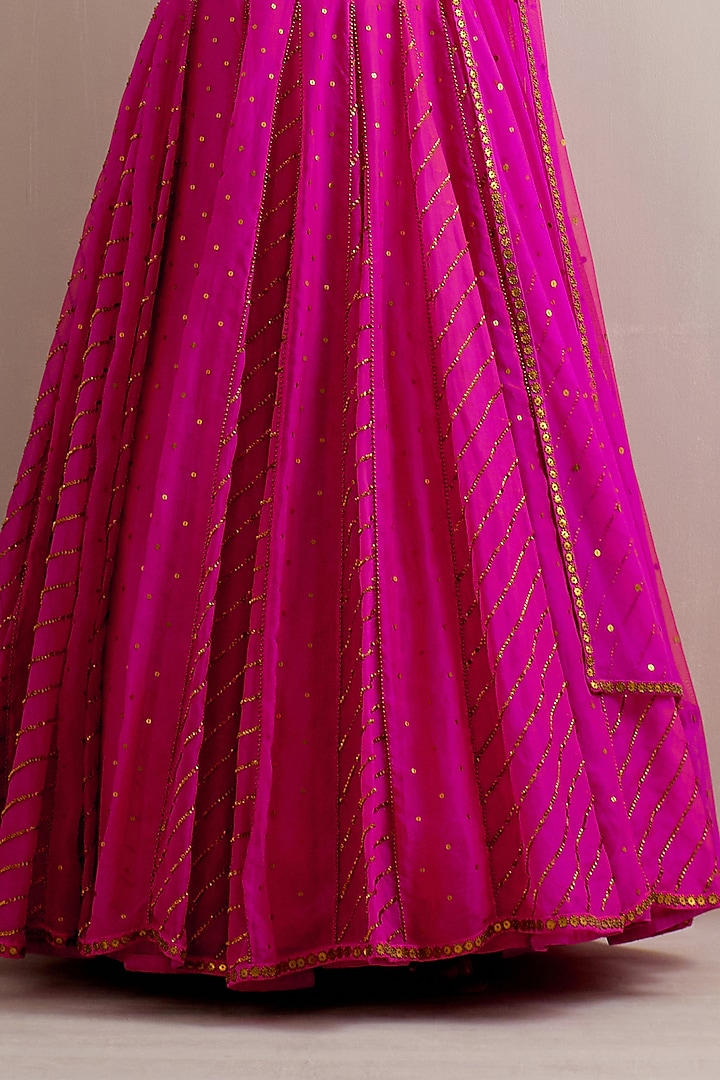 Magenta Pink Silk Organza Zari Hand Embroidered Wedding Lehenga Set by Priyal Prakash at Pernia's Pop Up Shop