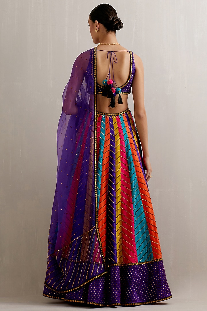 Multi-Colored Mashru Silk Zari Hand Embroidered Wedding Lehenga Set by Priyal Prakash at Pernia's Pop Up Shop