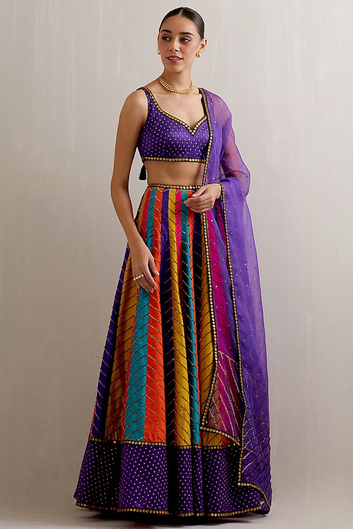 Multi-Colored Mashru Silk Zari Hand Embroidered Wedding Lehenga Set by Priyal Prakash at Pernia's Pop Up Shop