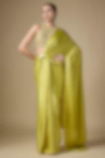 Pistachio Green Silk Satin Wedding Saree Set by Priyal Prakash at Pernia's Pop Up Shop