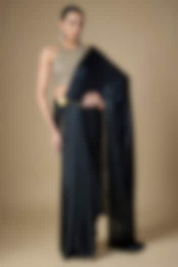 Black Silk Satin Wedding Saree Set by Priyal Prakash at Pernia's Pop Up Shop