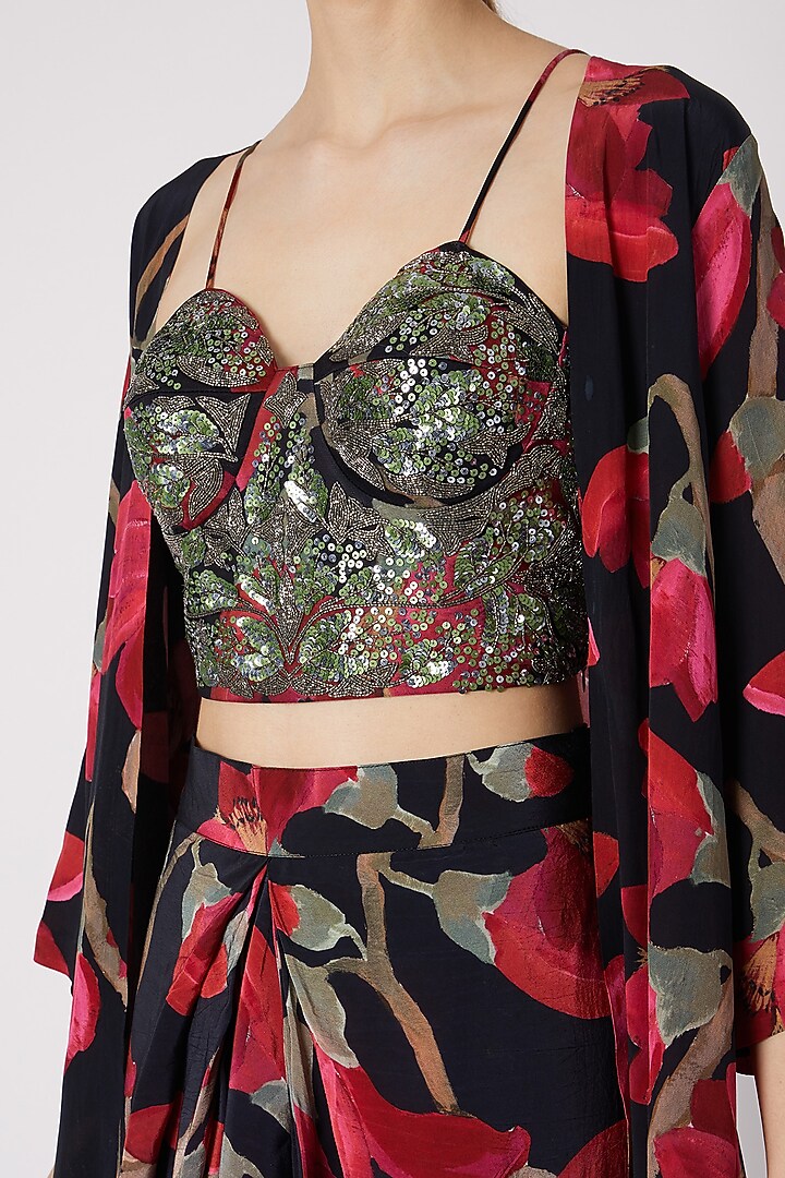 Black Embellished Cape Set by Prints By Radhika at Pernia's Pop Up Shop