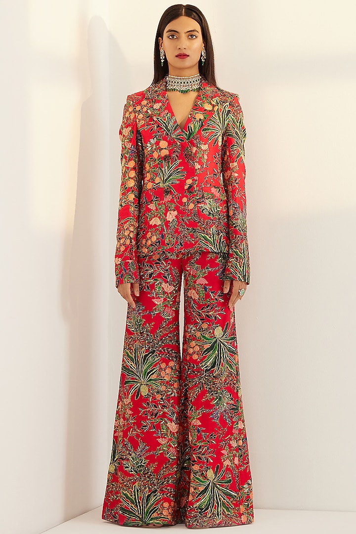 Multi-Colored Embroidered Blazer Set by Prints By Radhika