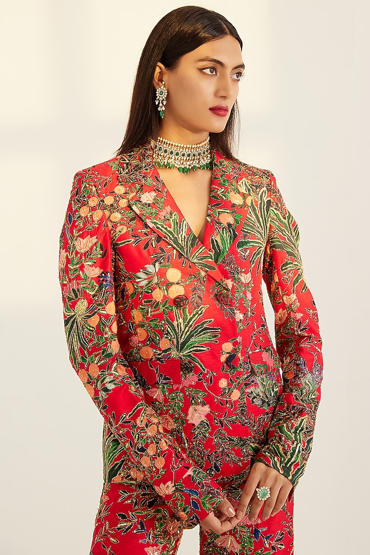 Multi-Colored Embroidered Blazer Set by Prints By Radhika at Pernia's Pop Up Shop