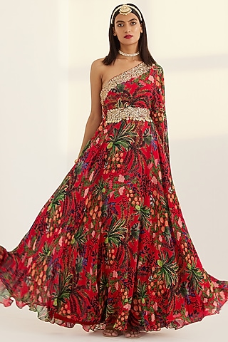 Multi-Coloured Hand Embroidered Kaftan by Prints By Radhika