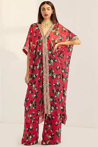 Fuchsia Embroidered Kaftan Set by Prints By Radhika