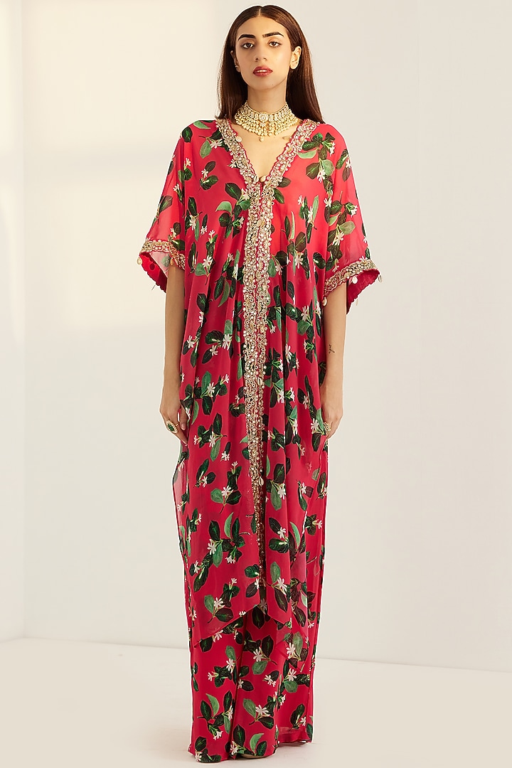 Fuchsia Embroidered Kaftan Set by Prints By Radhika at Pernia's Pop Up Shop