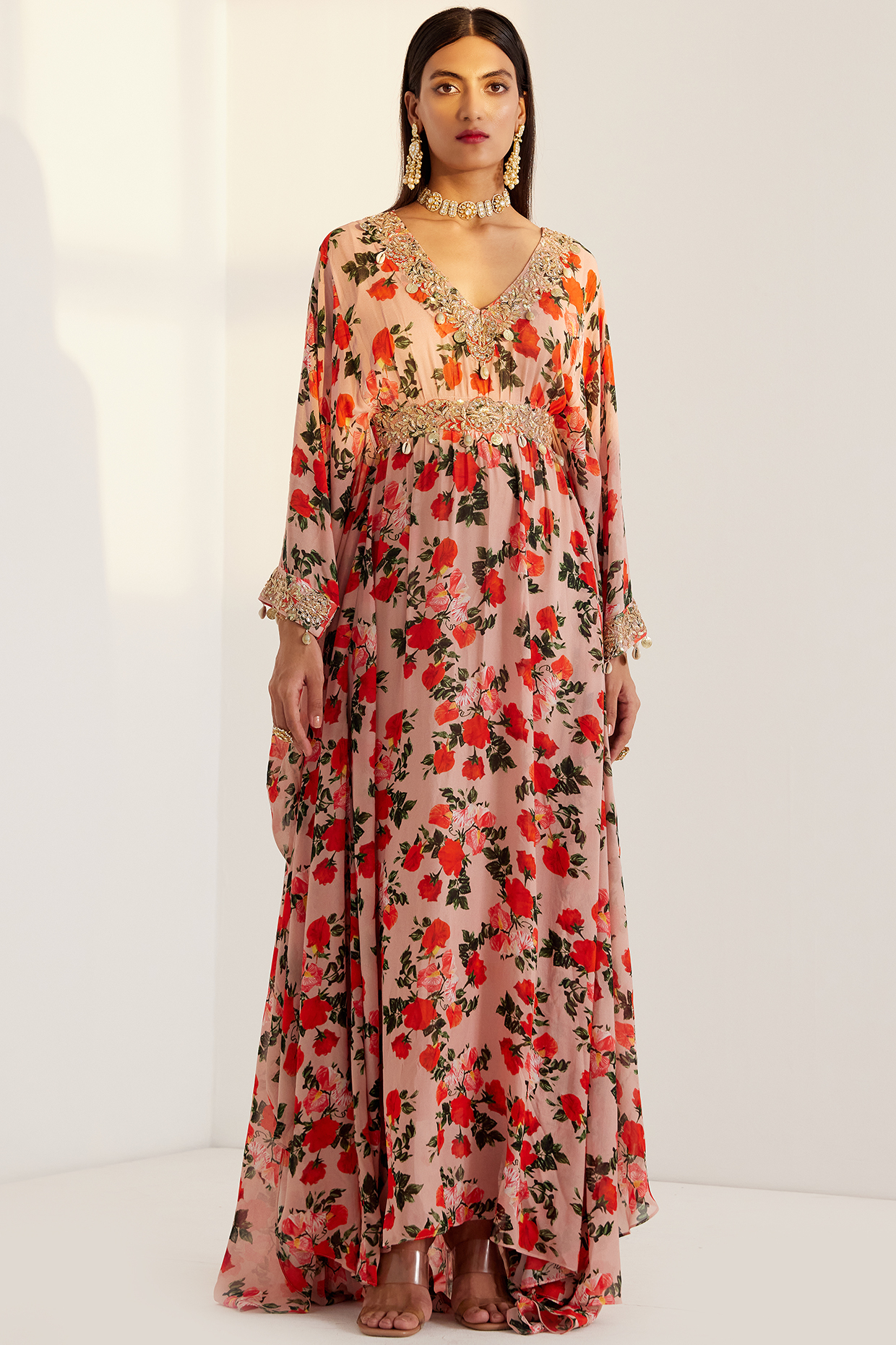 Beige Embroidered Kaftan Set by Prints By Radhika at Pernia's Pop Up Shop