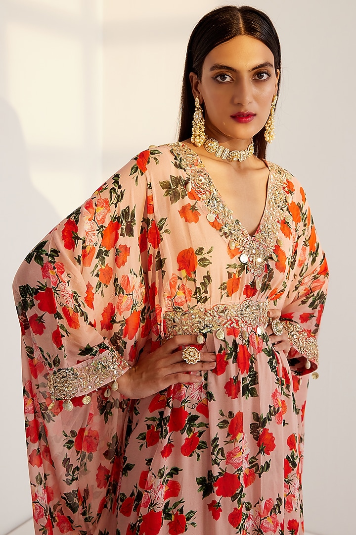 Beige Embroidered Kaftan Set by Prints By Radhika at Pernia's Pop Up Shop