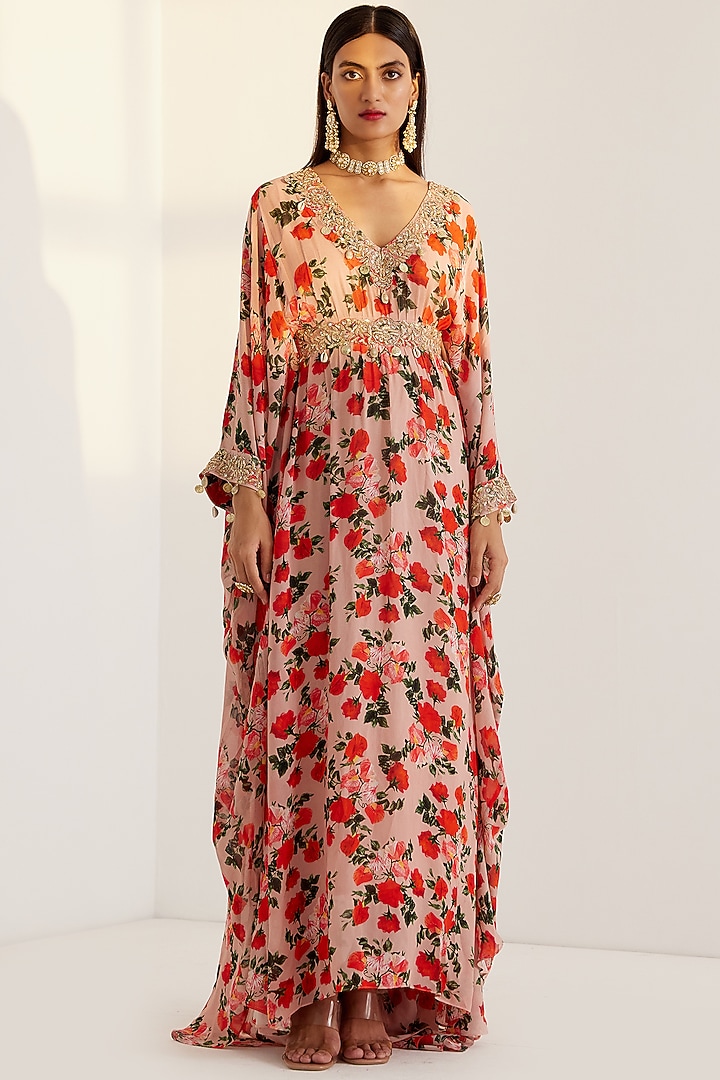 Beige Embroidered Kaftan Set by Prints By Radhika at Pernia's Pop Up Shop