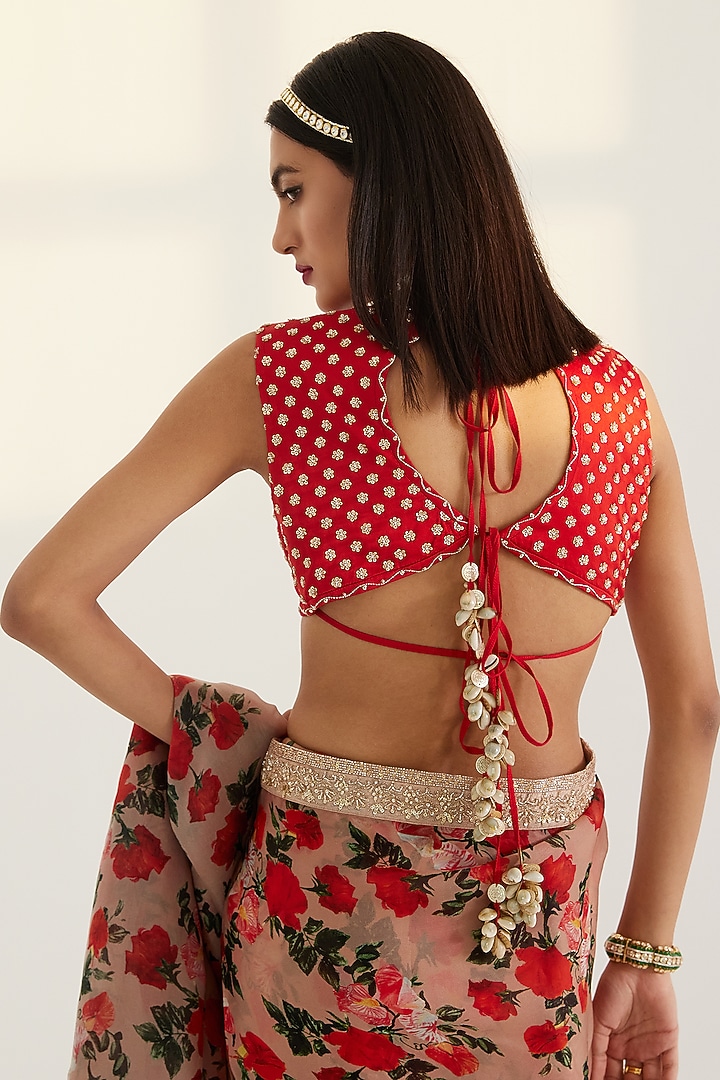 Multi-Coloured Satin Embroidered Wedding Saree Set by Prints By Radhika at Pernia's Pop Up Shop