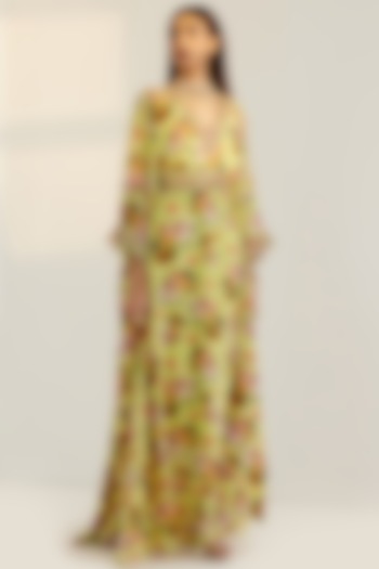 Lime Green Embroidered Kaftan by Prints By Radhika