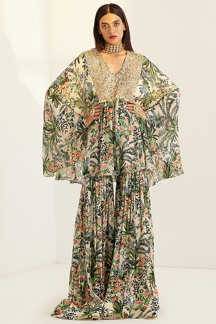 Multi-Colored Embroidered & Printed Kaftan Set by Prints By Radhika