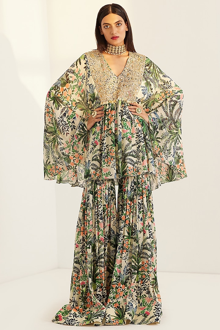 Multi-Colored Embroidered & Printed Kaftan Set by Prints By Radhika at Pernia's Pop Up Shop