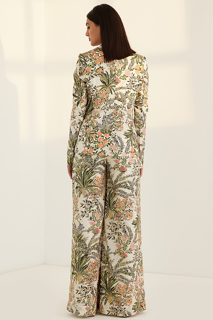 White Printed & Embroidered Blazer Set by Prints By Radhika at Pernia's Pop Up Shop