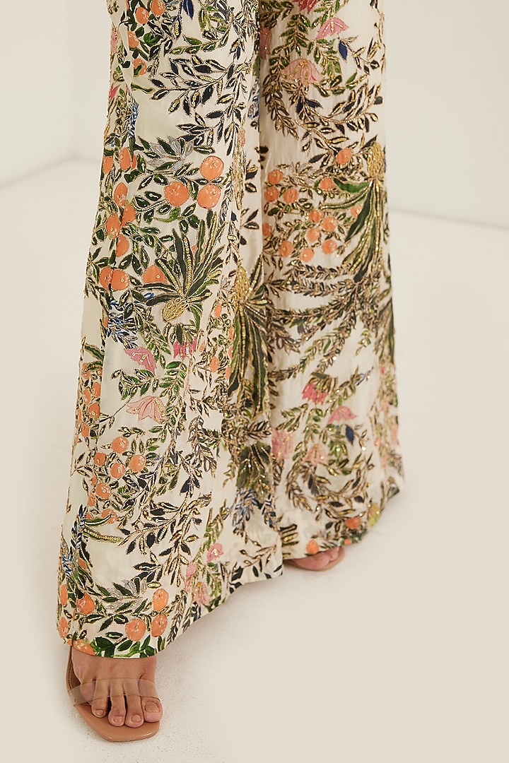 White Printed & Embroidered Blazer Set by Prints By Radhika at Pernia's Pop Up Shop