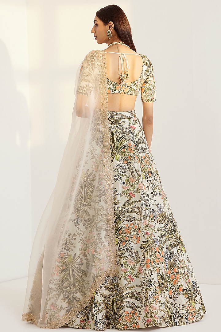 White Printed & Embroidered Bridal Lehenga Set by Prints By Radhika at Pernia's Pop Up Shop