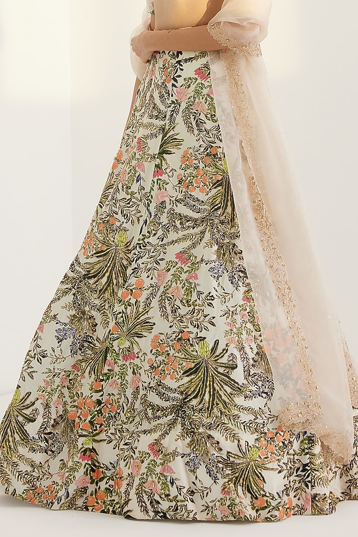 White Printed & Embroidered Bridal Lehenga Set by Prints By Radhika at Pernia's Pop Up Shop