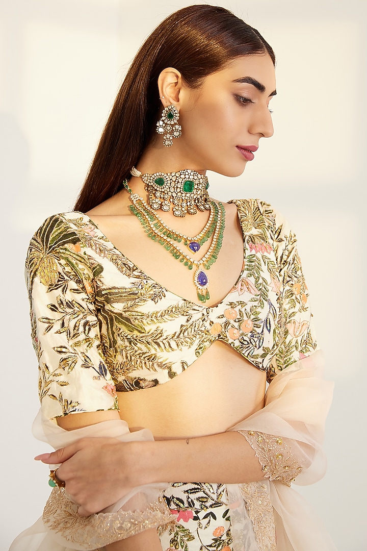 White Printed & Embroidered Bridal Lehenga Set by Prints By Radhika at Pernia's Pop Up Shop