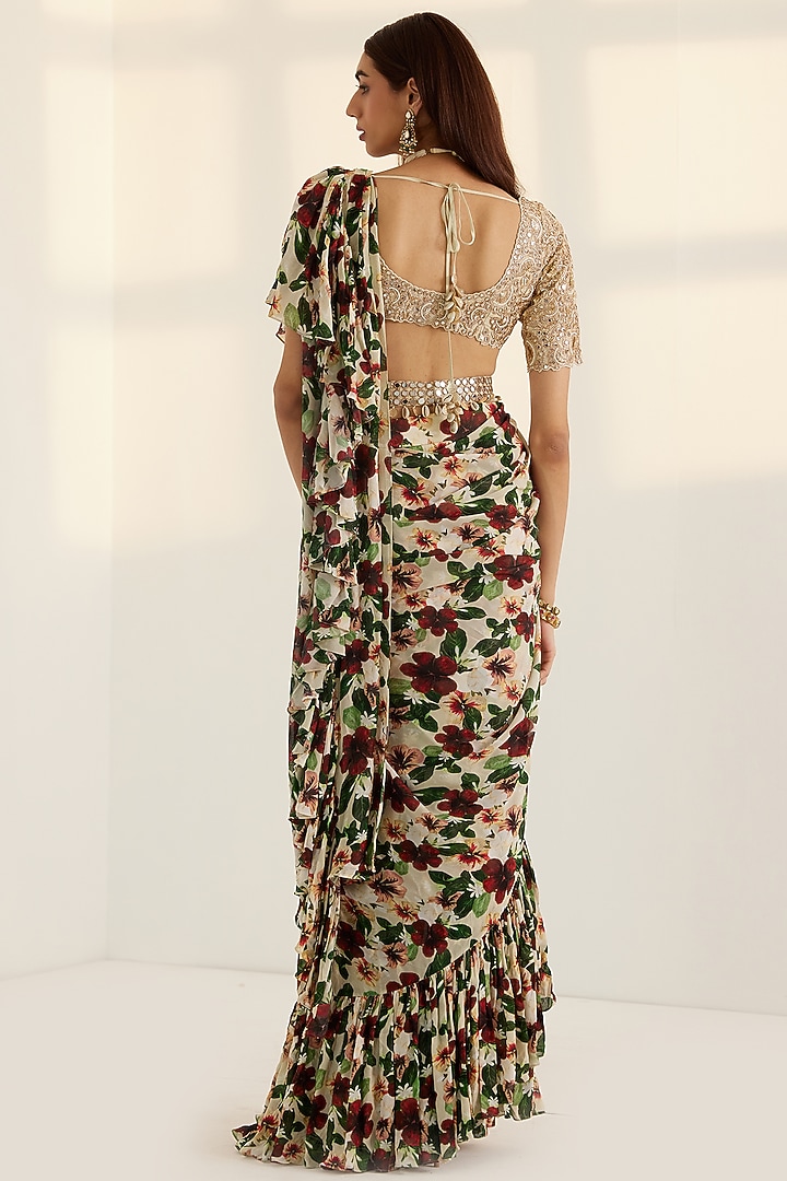 Multi-Colored Printed Wedding Saree Set by Prints By Radhika at Pernia's Pop Up Shop