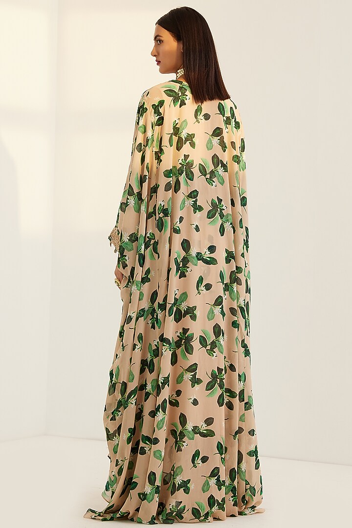 Peach Printed & Embroidered Kaftan by Prints By Radhika at Pernia's Pop Up Shop