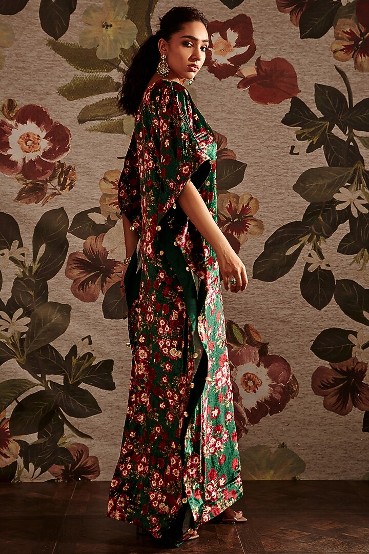 Green Embroidered Kaftan by Prints By Radhika at Pernia's Pop Up Shop