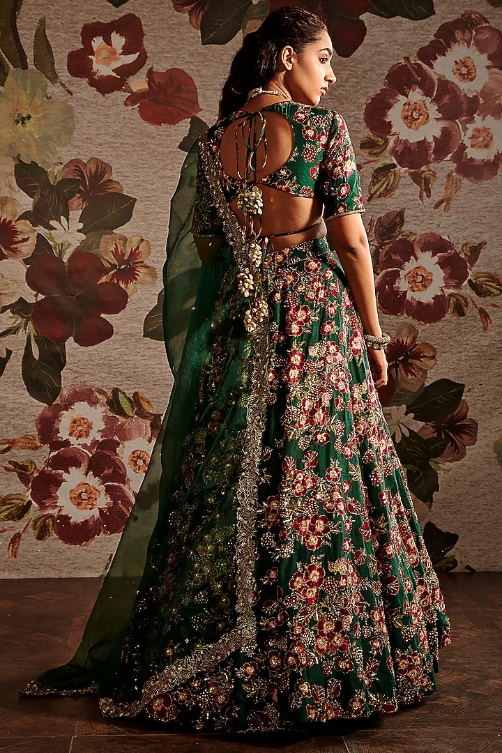 Green Embroidered Bridal Lehenga Set by Prints By Radhika at Pernia's Pop Up Shop