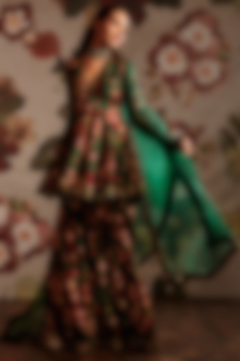 Green Embellished Gharara Set by Prints By Radhika