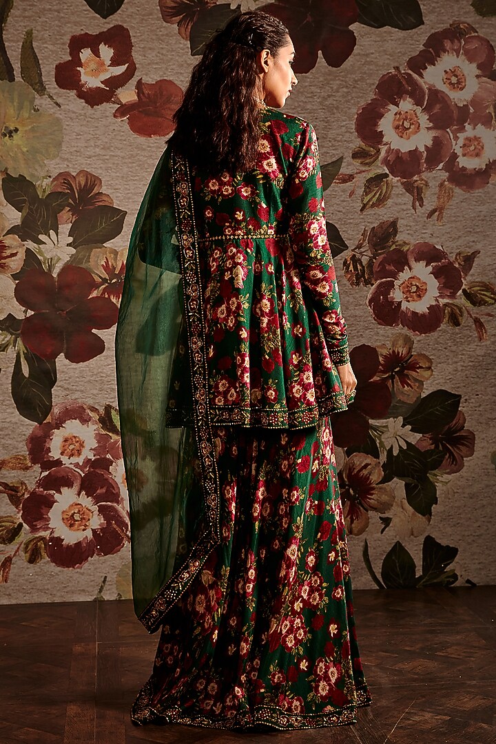 Green Embellished Gharara Set by Prints By Radhika at Pernia's Pop Up Shop