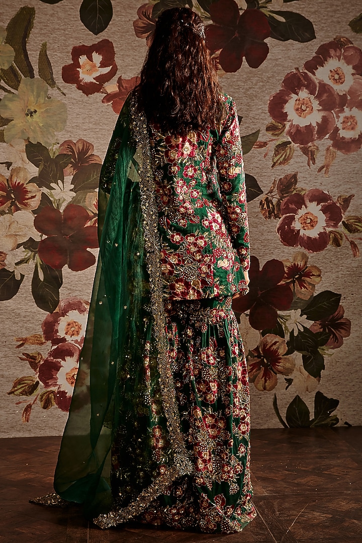 Green Embroidered Gharara Set by Prints By Radhika at Pernia's Pop Up Shop