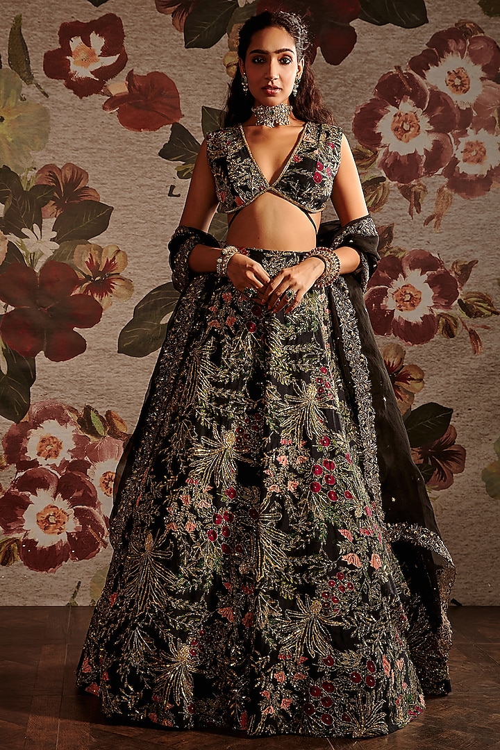 MultiColored Embroidered Wedding Lehenga Set by Prints By Radhika at