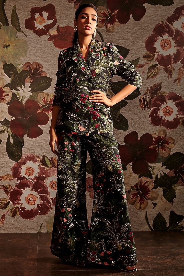 Multi-Colored Embroidered Blazer Set by Prints By Radhika at Pernia's Pop Up Shop