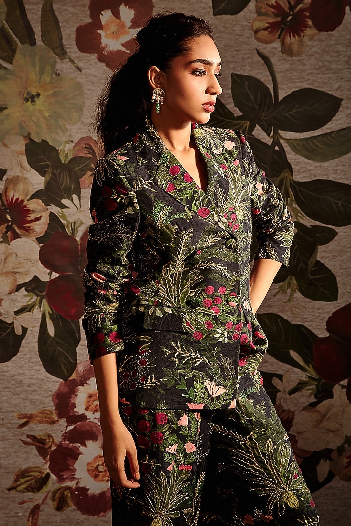 Multi-Colored Embroidered Blazer Set by Prints By Radhika at Pernia's Pop Up Shop