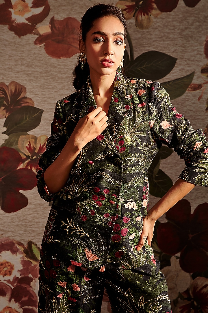 Multi-Colored Embroidered Blazer Set by Prints By Radhika at Pernia's Pop Up Shop