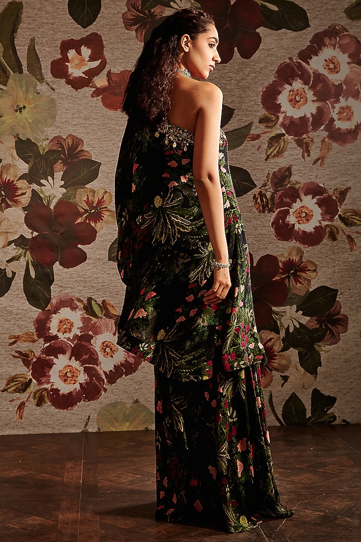 Green Georgette Flared Pant Set by Prints By Radhika at Pernia's Pop Up Shop