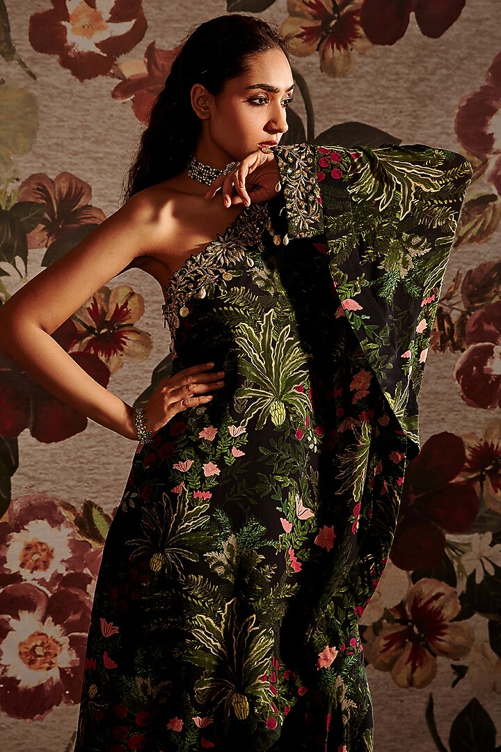 Green Georgette Flared Pant Set by Prints By Radhika at Pernia's Pop Up Shop