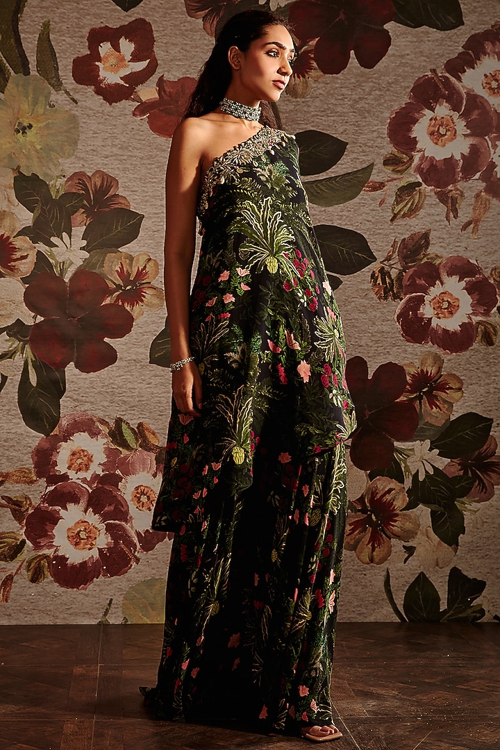 Green Georgette Flared Pant Set by Prints By Radhika at Pernia's Pop Up Shop