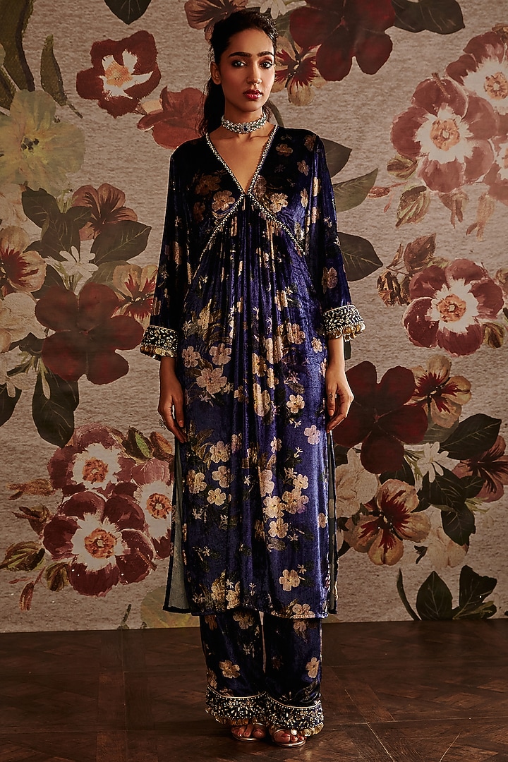 Blue Embroidered Kaftan Set by Prints By Radhika at Pernia's Pop Up Shop
