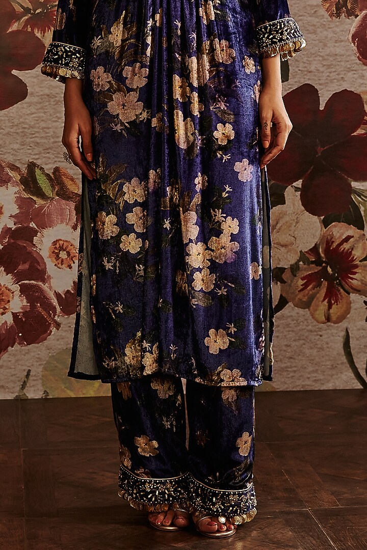 Blue Embroidered Kaftan Set by Prints By Radhika at Pernia's Pop Up Shop