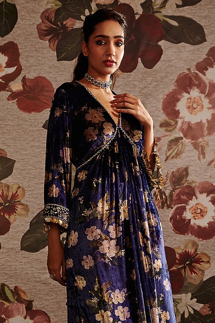 Blue Embroidered Kaftan Set by Prints By Radhika at Pernia's Pop Up Shop