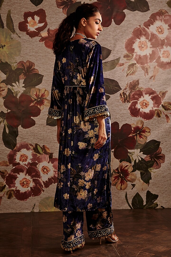 Blue Embroidered Kaftan Set by Prints By Radhika at Pernia's Pop Up Shop