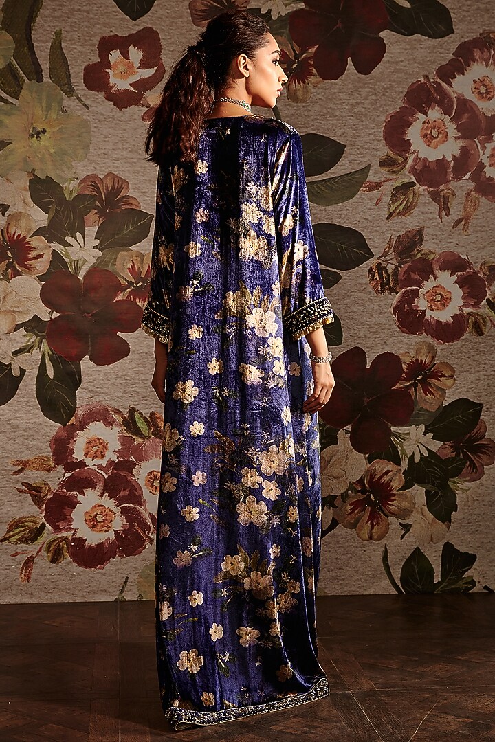 Blue Embroidered Kaftan by Prints By Radhika at Pernia's Pop Up Shop