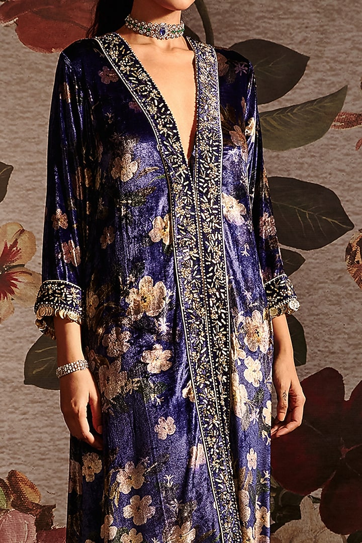 Blue Embroidered Kaftan by Prints By Radhika at Pernia's Pop Up Shop