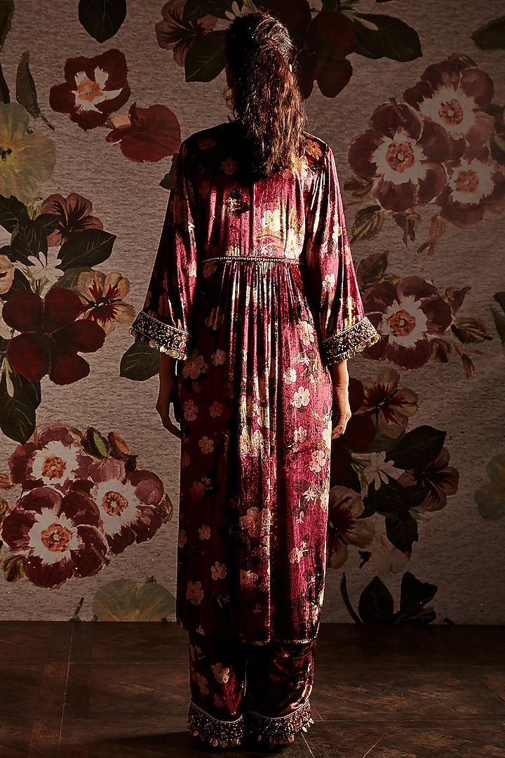 Maroon Embroidered Kaftan Set by Prints By Radhika at Pernia's Pop Up Shop