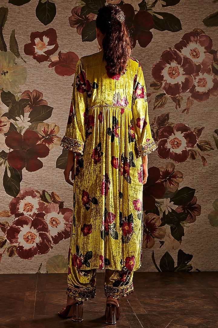 Lime Green Embroidered Kaftan Set by Prints By Radhika at Pernia's Pop Up Shop