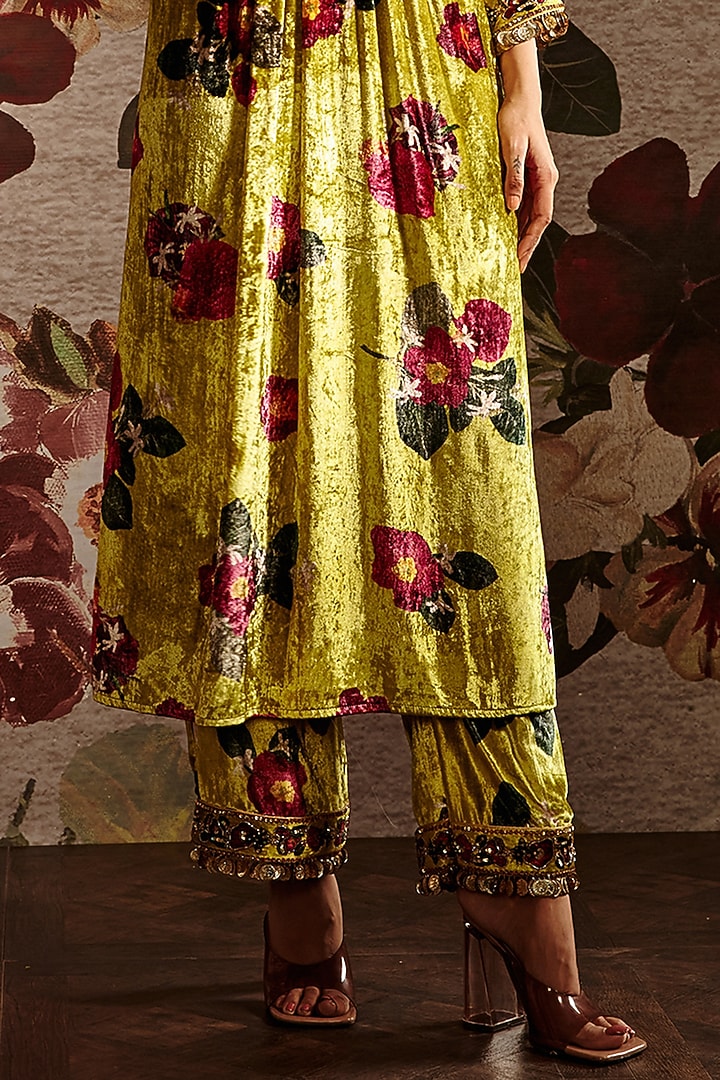 Lime Green Embroidered Kaftan Set by Prints By Radhika at Pernia's Pop Up Shop