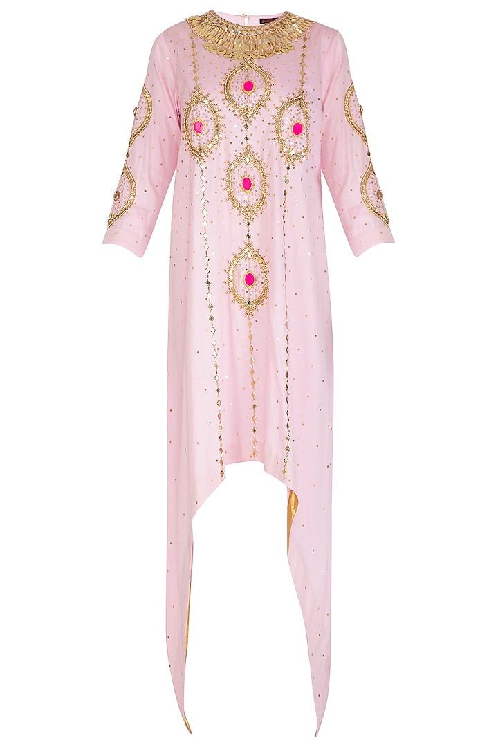 Baby Pink Embroidered Asymmetrical Kurta by Param Sahib
