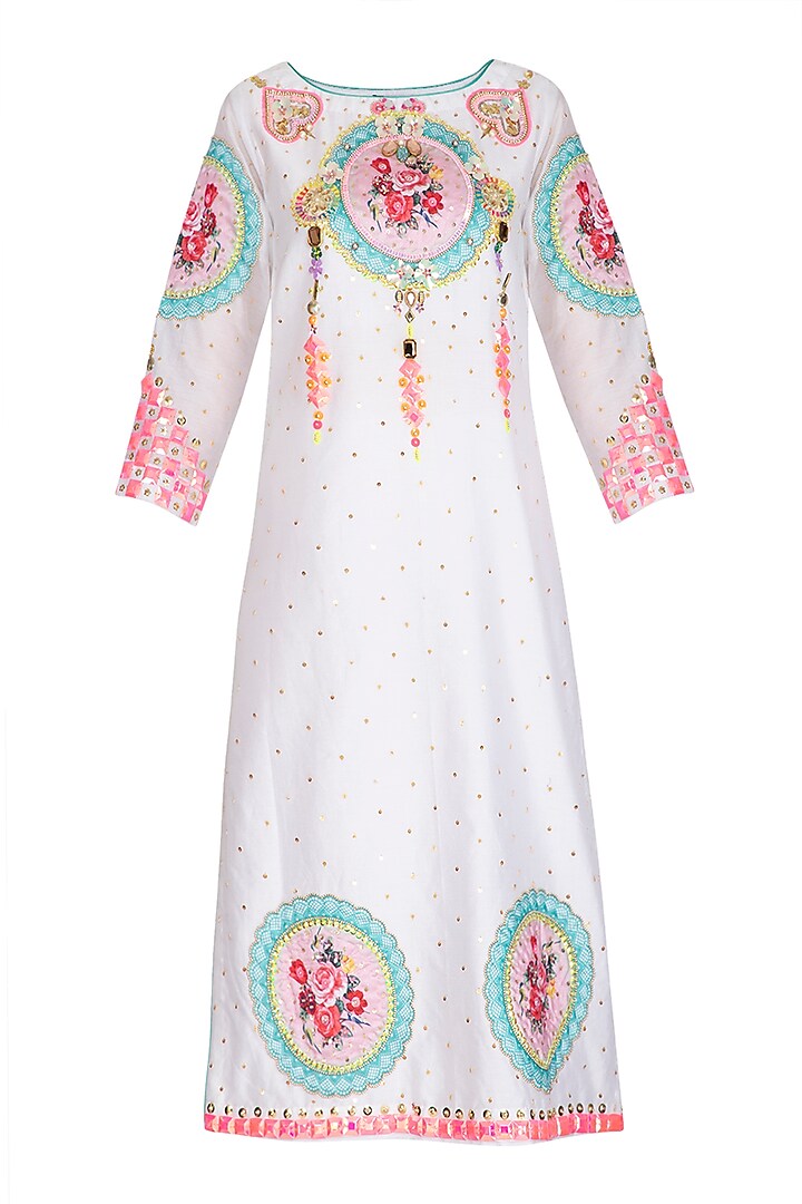 White Floral Embroidered Tunic by Param Sahib