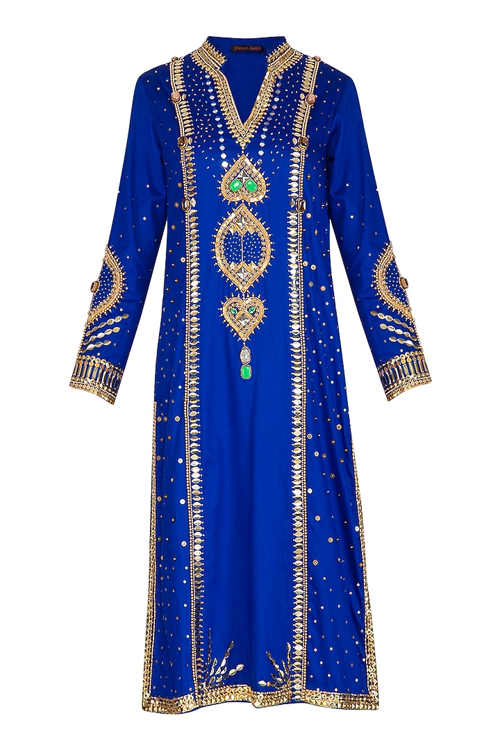 Blue Hand Embroidered Tunic by Param Sahib at Pernia's Pop Up Shop